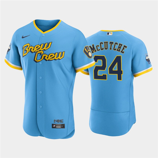 Men's Powder Blue Milwaukee Brewers #24 Andrew McCutchen 2022 City Connect Flex Base Stitched Jersey